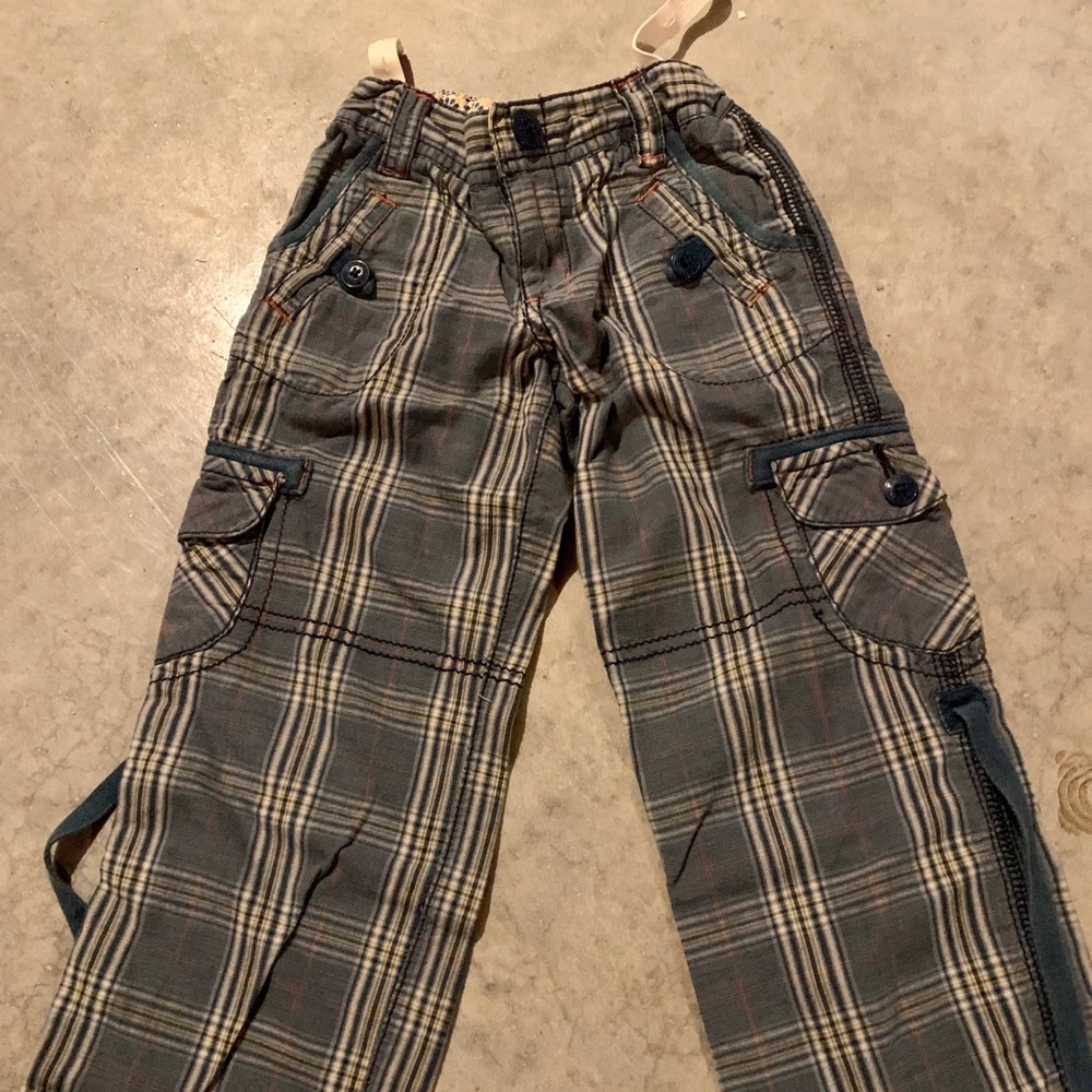 5 for $25 item Stylish painter-style pants with plaid accents